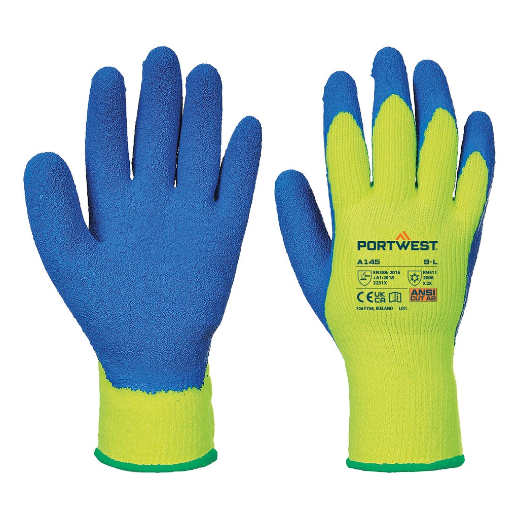 Guanti antifreddo Cold 7 in lattice increspato – Giallo/blu