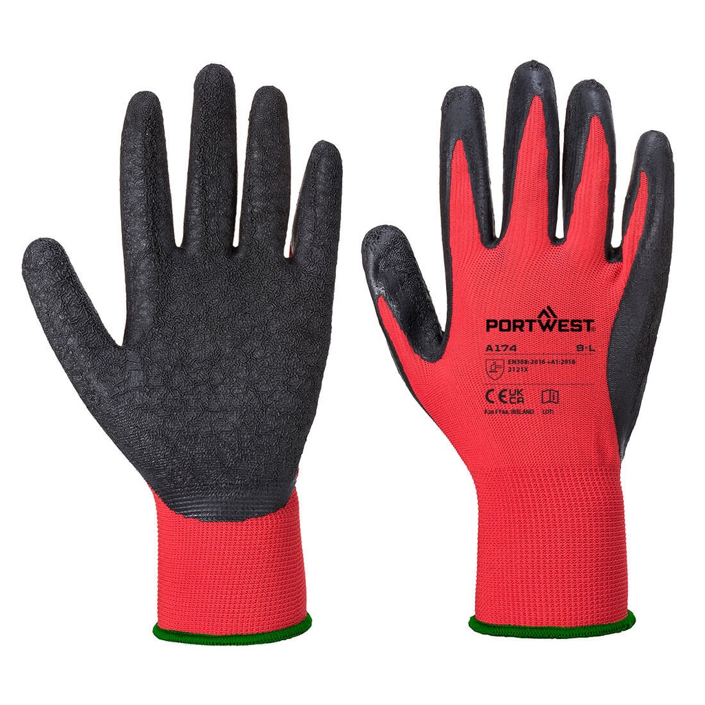 Guanto di lattice Flex Grip – Rosso/nero (R8R)