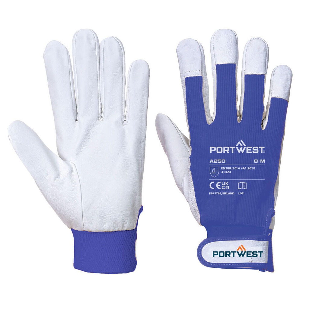 Guanti da meccanico in pelle fiore di capra con chiusura a strappo – Blu