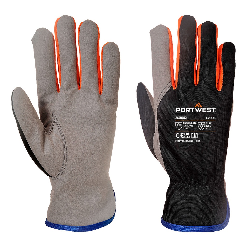 Guanti antifreddo Cold 240 in pelle sintetica da meccanico – Nero/arancione