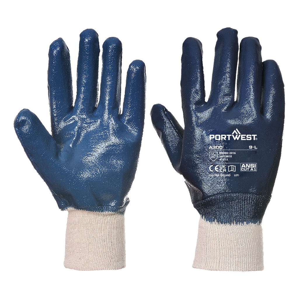 Guanti in nitrile Grip 12 spalmatura totale con polsino in maglia – Blu navy chiaro