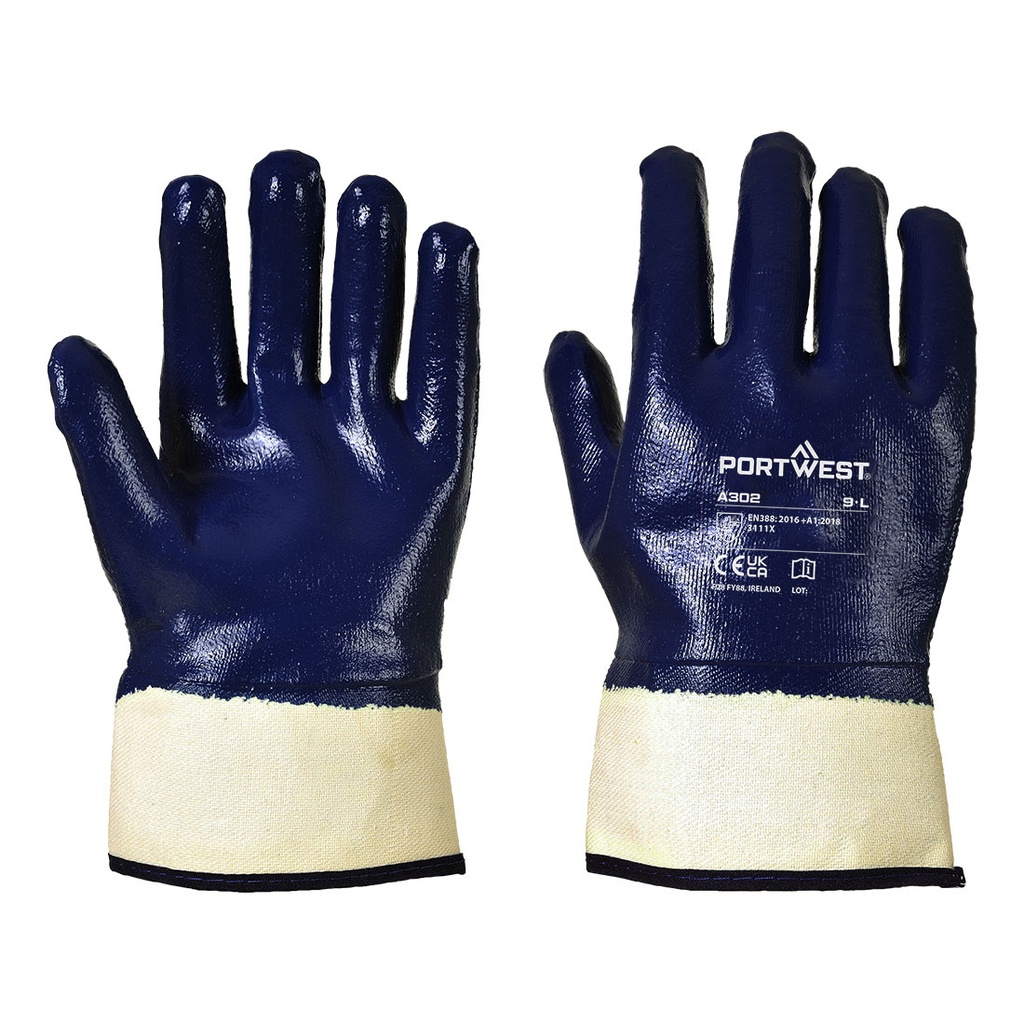 Guanti in nitrile pesante spalmatura totale con polsino di sicurezza – Blu navy chiaro