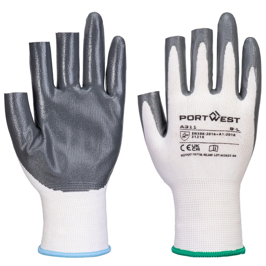 Guanti Grip 13 in nitrile con 3 dita scoperte (conf. 12 paia) – Bianco/grigio