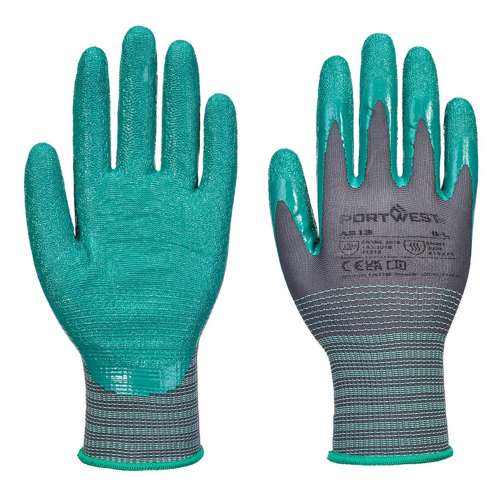 Guanti Grip 15 in nitrile increspato (conf. 12 paia) – Grigio/verde