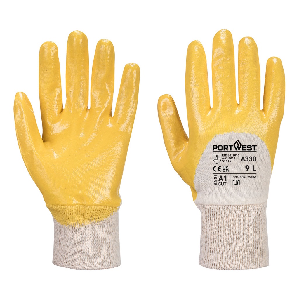 Guanti in nitrile Grip 12 leggeri con polsino in maglia – Giallo