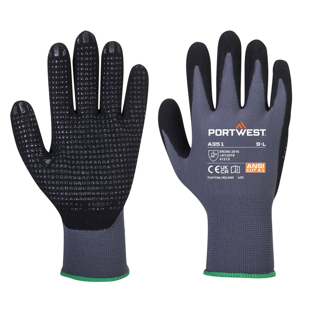 Guanti Grip 15 in nitrile sabbiato palmo puntinato – Grigio/nero