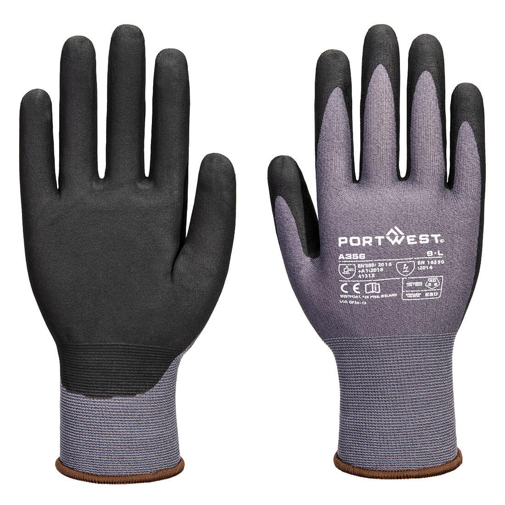 Guanti antistatici ESD 15 in microschiuma di nitrile Essential (conf. 12 paia) – Grigio/nero
