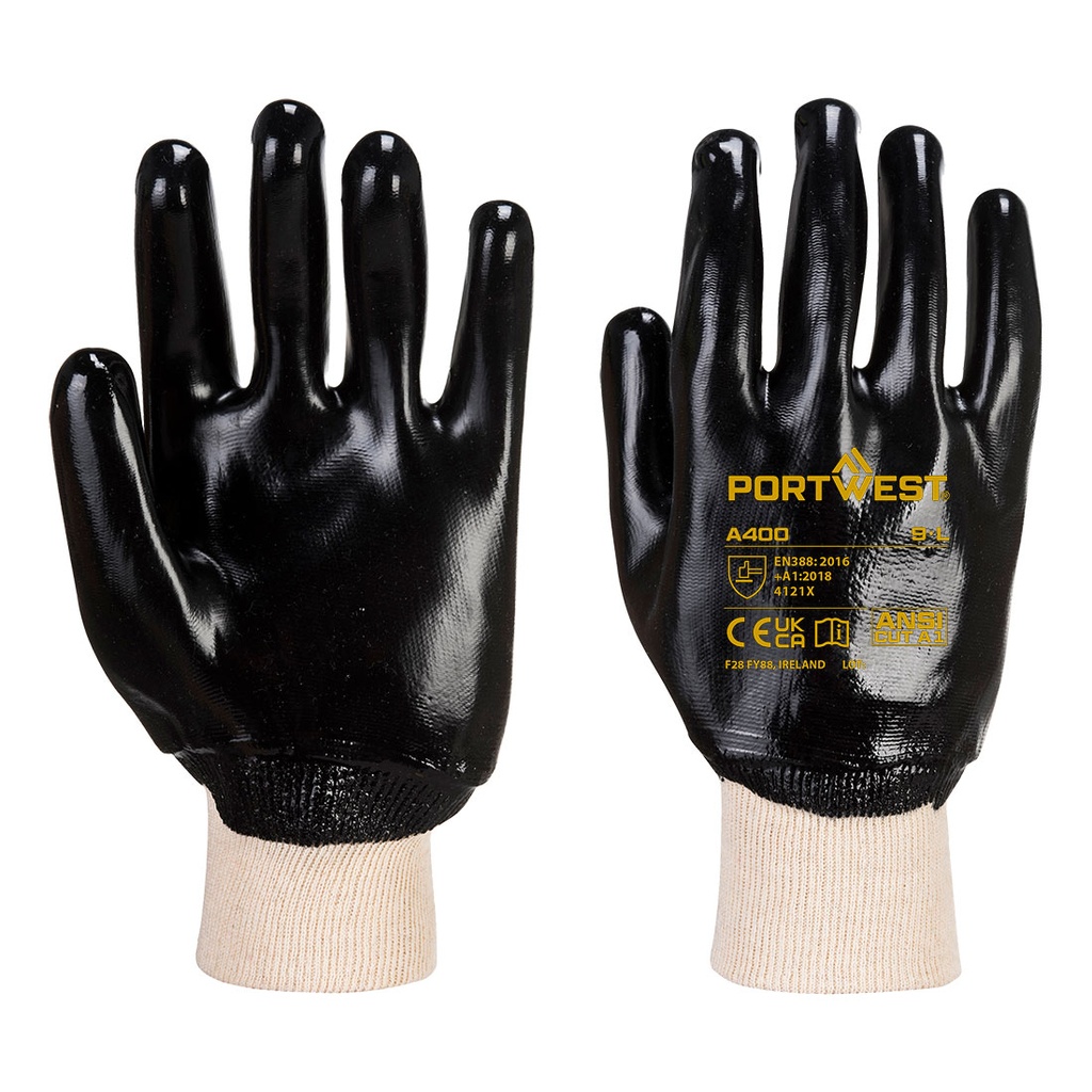 Guanti in PVC spalmatura totale con polsino in maglia – Nero