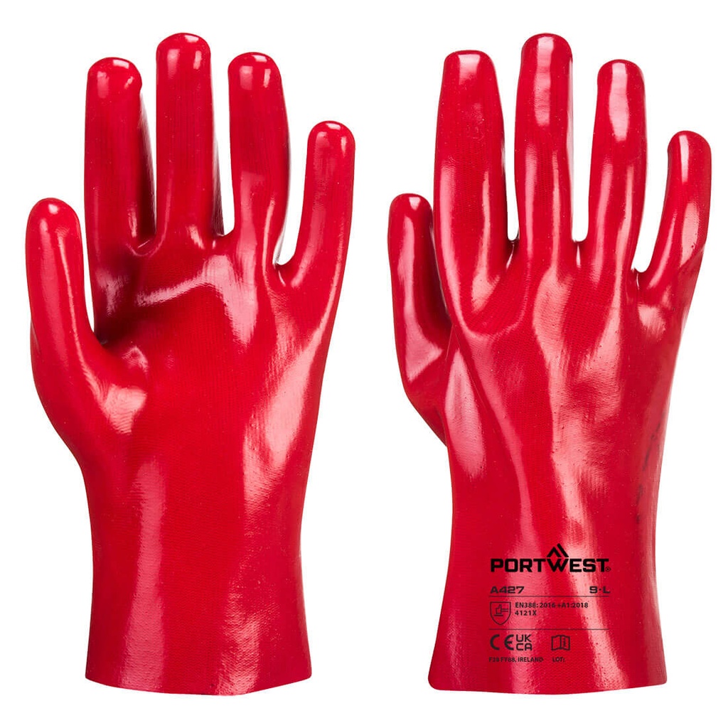 Guanti in PVC Grip 12 a manichetta 27 cm – Rosso