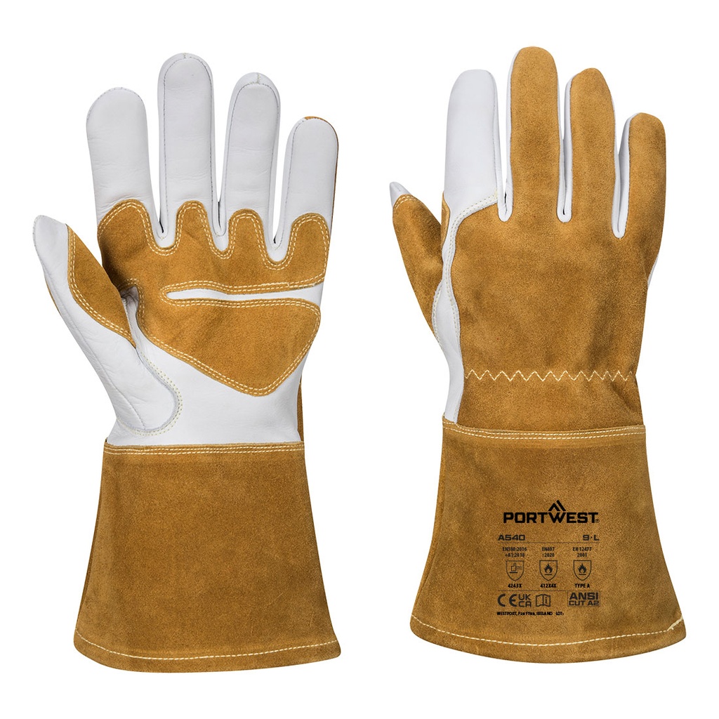 Guanti da saldatore MIG Welders 320 in pelle fiore rinforzati – Marrone