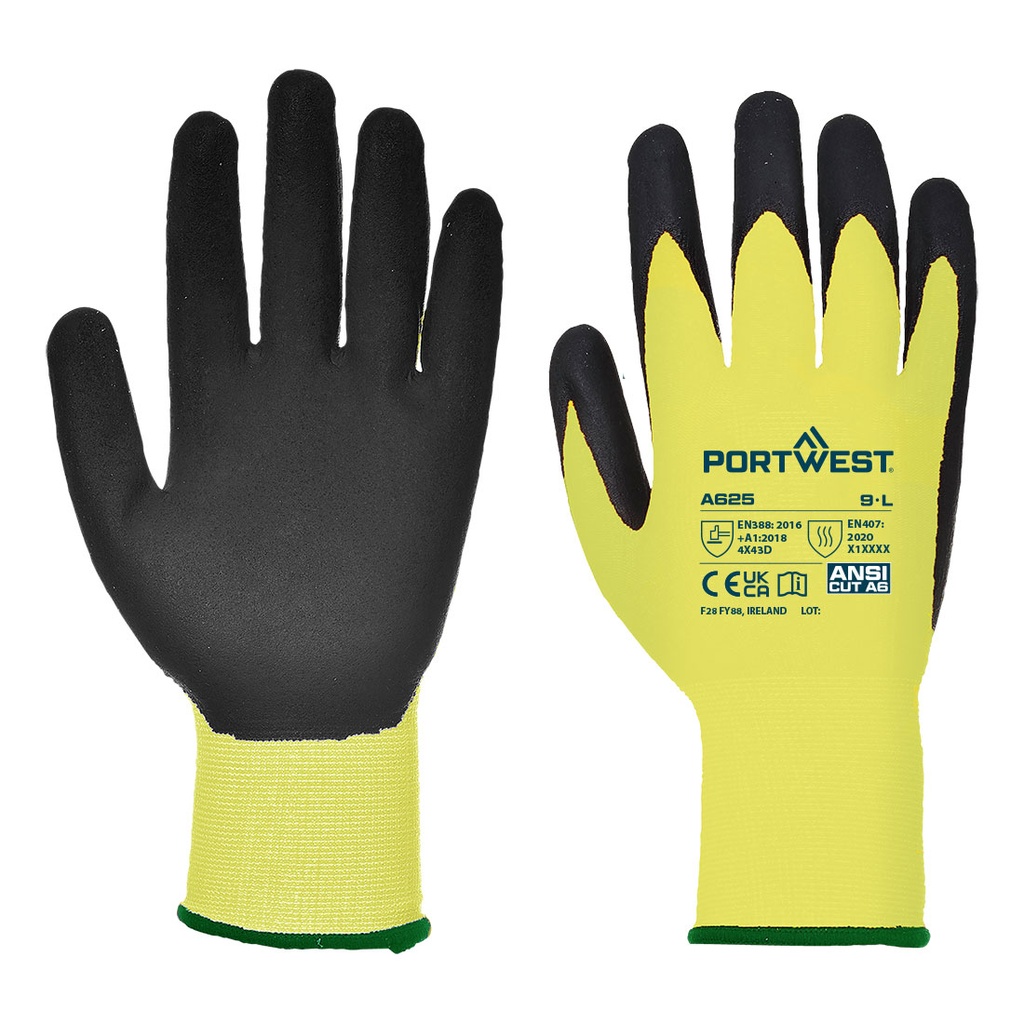Guanti antitaglio Cut D13 Viz-Tex in PU fodera alta visibilità – Giallo/nero
