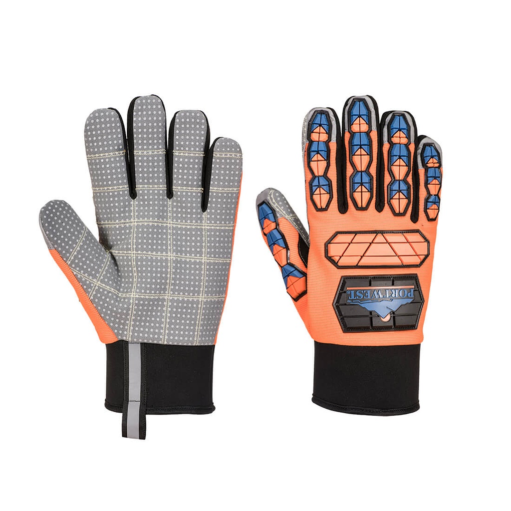 Guanti antiurto impermeabili Impact B205 palmo puntinato – Arancione/blu