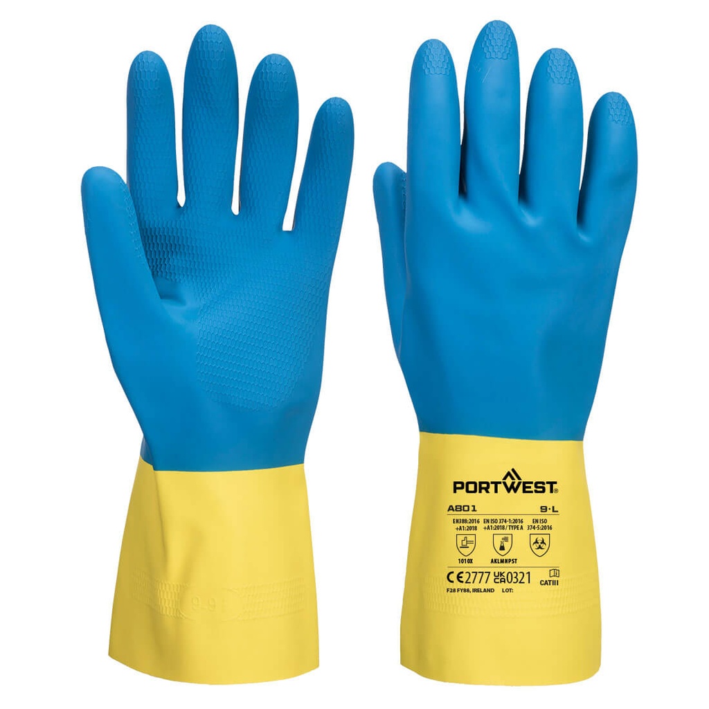 Guanti chimici Chem 300 in lattice doppia immersione – Giallo/blu