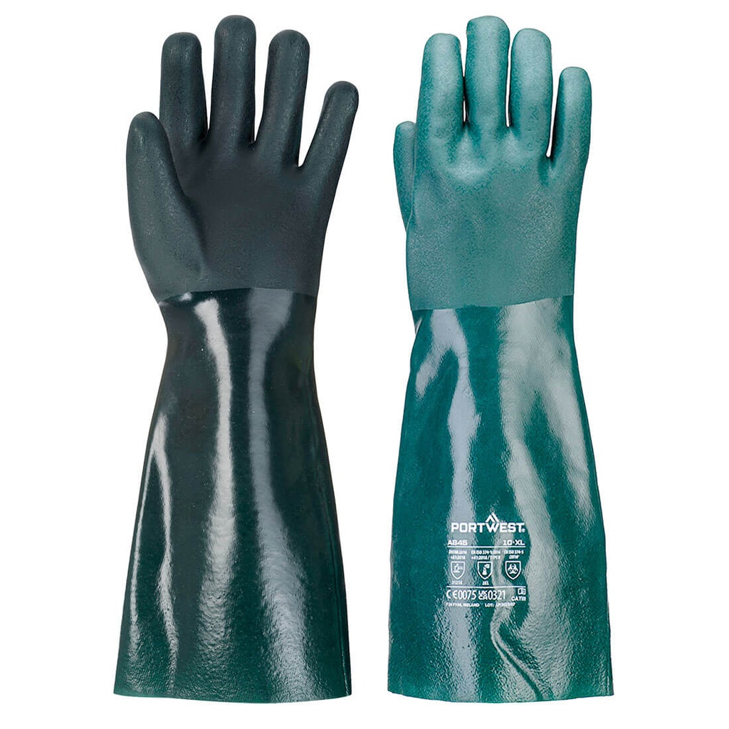 Guanti chimici Chem 450 in PVC doppia immersione 45 cm – Verde