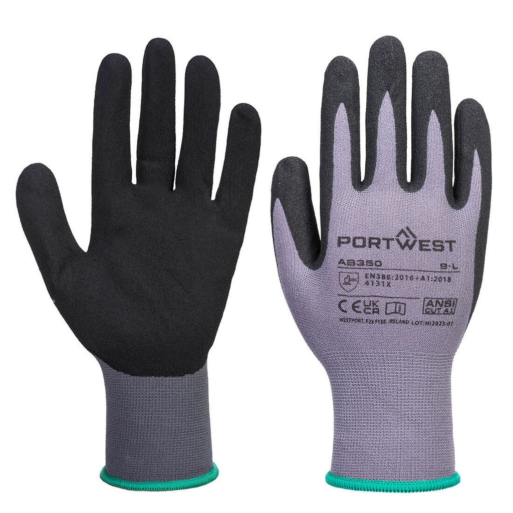 Guanti spalmati Grip 15 in nitrile sabbiato Essential (conf. 12 paia) – Grigio/nero