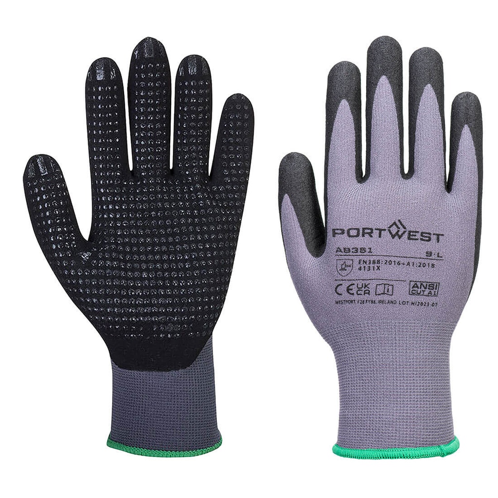 Guanti Grip 15 in nitrile sabbiato palmo puntinato Essential (conf. 12 paia) – Grigio/nero