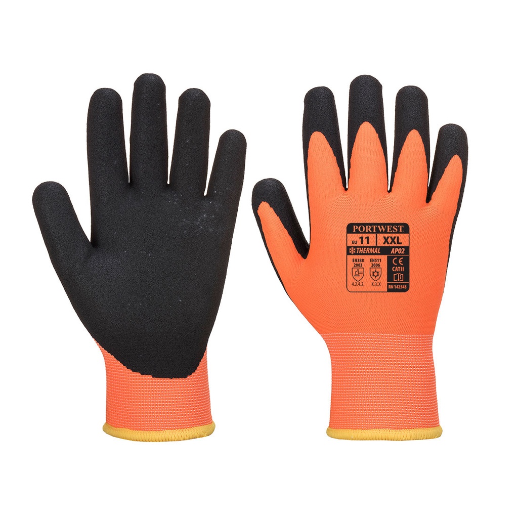 Guanti antifreddo Cold 10 in nitrile sabbiato idrorepellenti – Arancione/nero