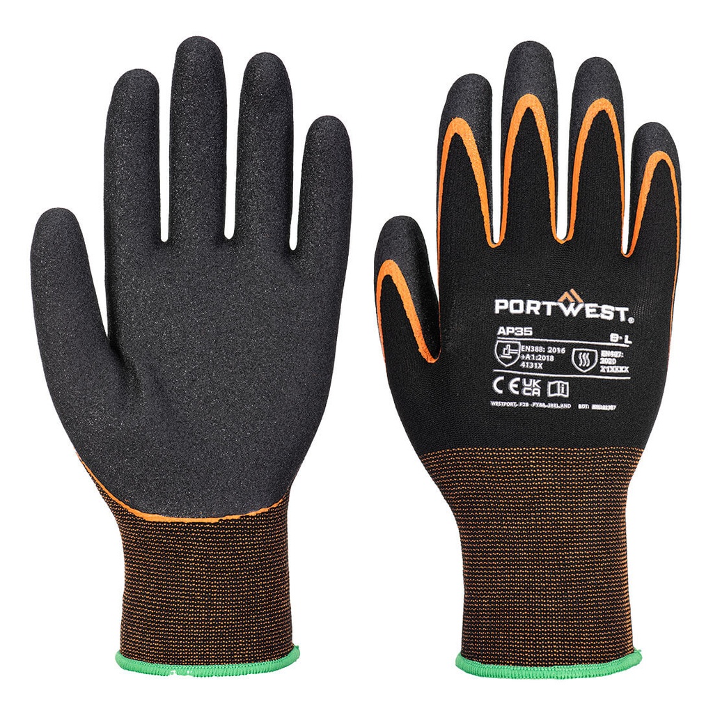 Guanti Grip 15 in nitrile doppia spalmatura sul palmo – Nero/arancione
