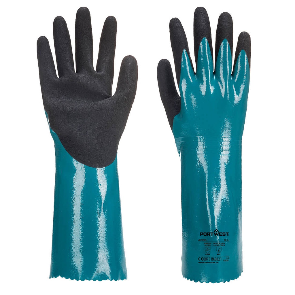 Guanti chimici Chem 300 in nitrile sabbiato doppia immersione – Blu/nero