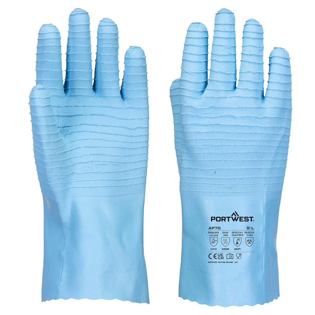 Guanti per alimenti chimici FD Chemical B in lattice a manichetta – Blu