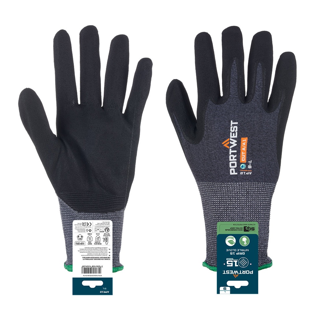 Guanti SG Grip 15 in nitrile riciclato confezione retail – Grigio/nero