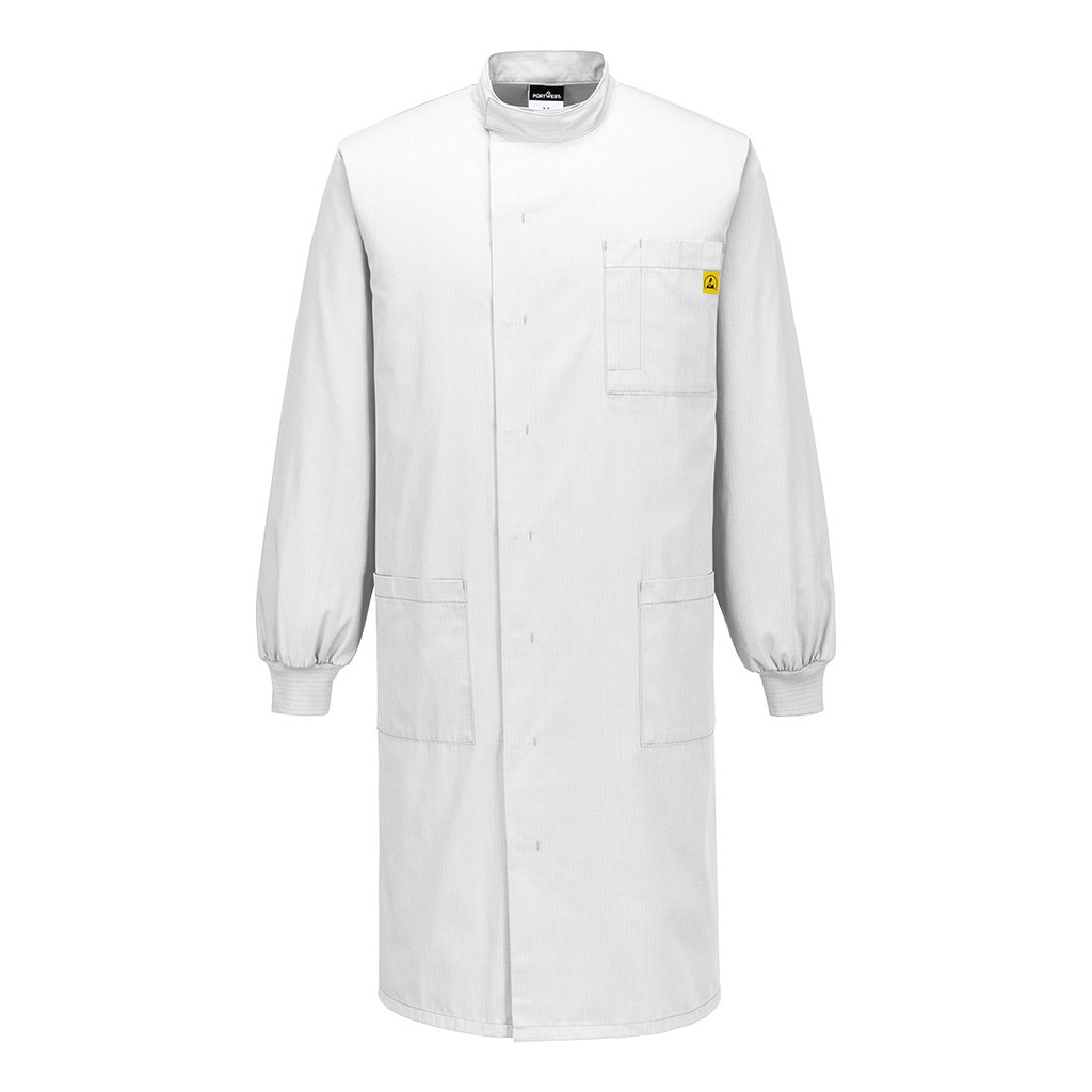 Camice antistatico ESD Howie con polsini in maglia – Bianco