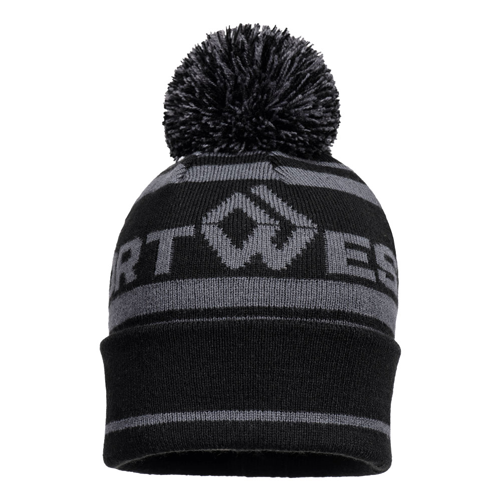 Berretto a righe con pompon – Grigio metallo