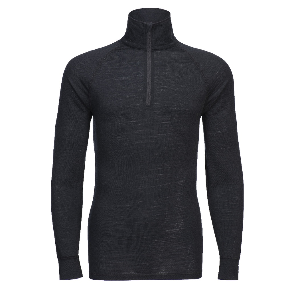Maglia termica in lana merino con collo a zip – Nero