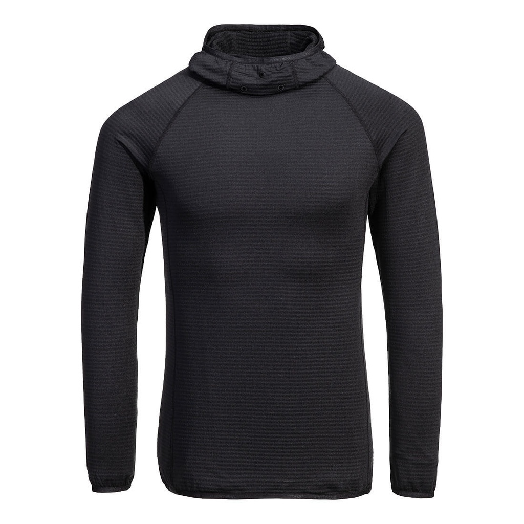 Maglia termica con cappuccio in pile waffle – Nero
