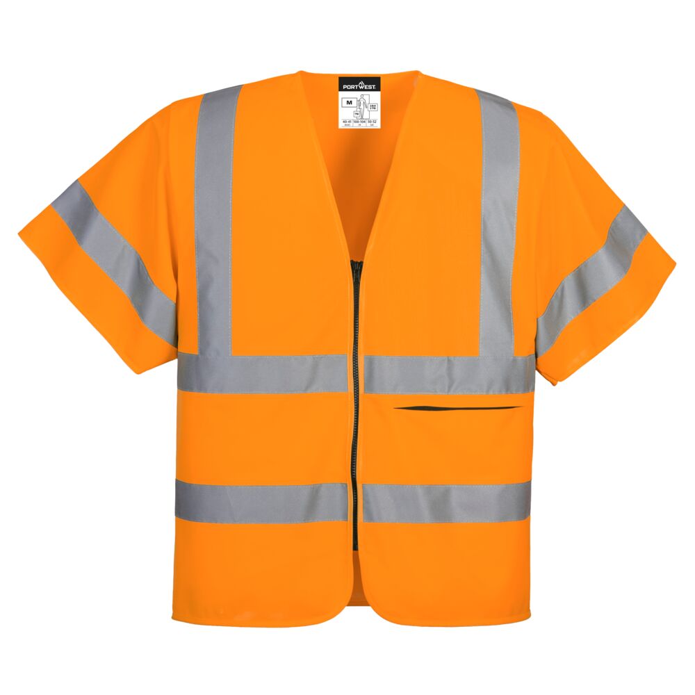 Gilet alta visibilità manica corta con bande, bretelle e zip classe 2/3 – Arancione