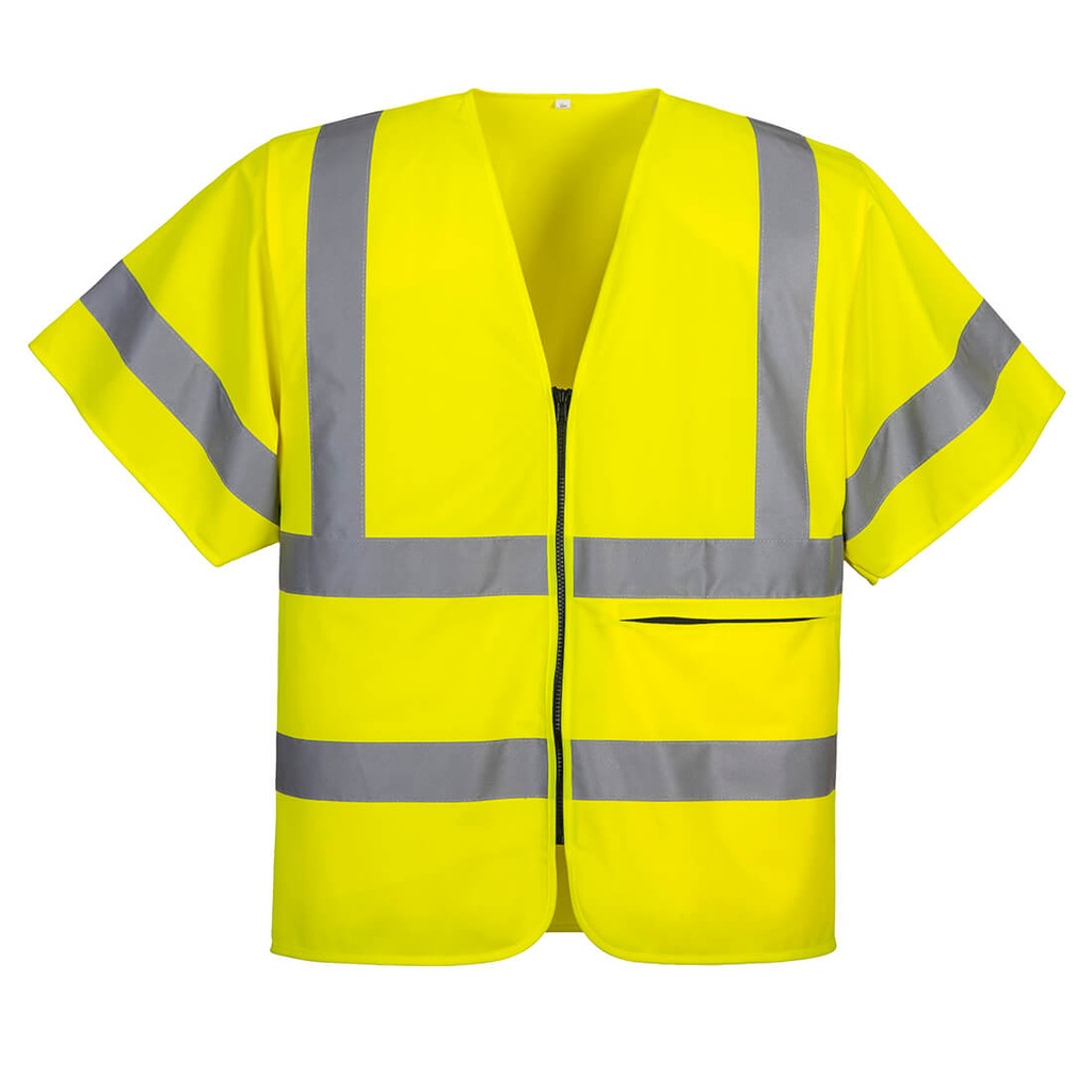 Gilet alta visibilità manica corta con bande, bretelle e zip classe 2/3 – Giallo