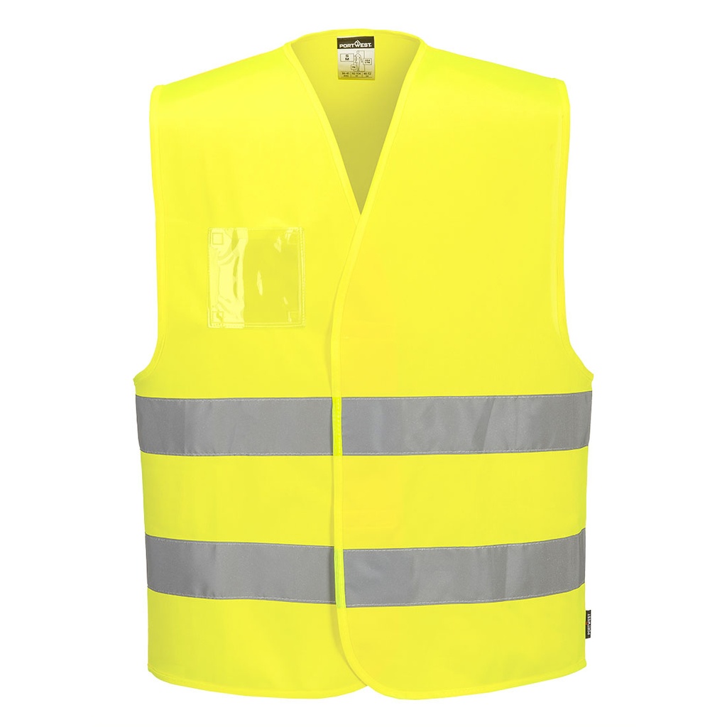 Gilet alta visibilità a due bande con doppio porta badge classe 2 – Giallo