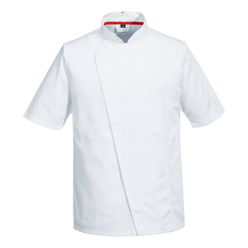 Giacca da cuoco asimmetrica manica corta MeshAir Pro – Bianco