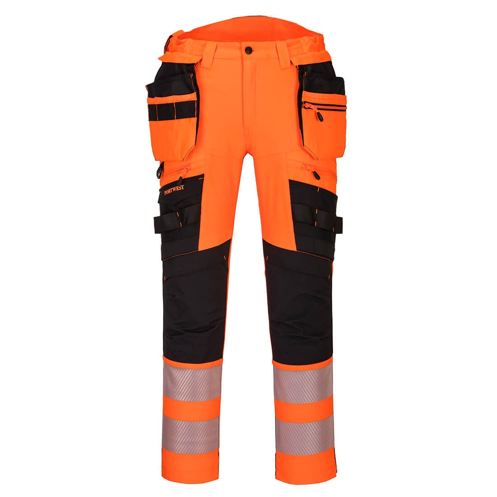 Pantaloni alta visibilità DX4 con tasche holster staccabili classe 2 – Arancione/nero