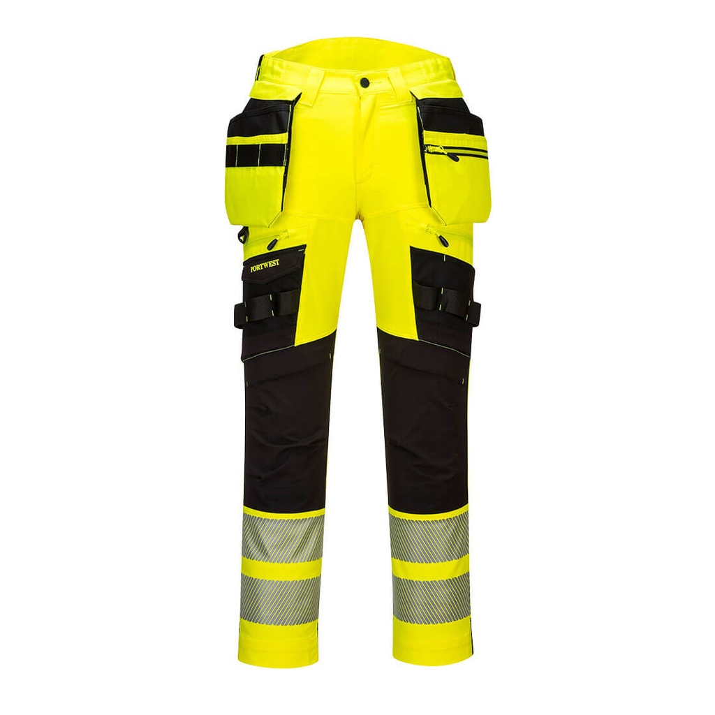 Pantaloni alta visibilità DX4 con tasche holster staccabili classe 2 – Giallo/nero