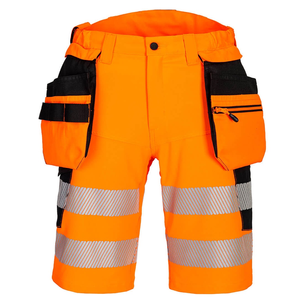 Pantaloncini alta visibilità DX4 con tasche holster staccabili classe 1 – Arancione/nero