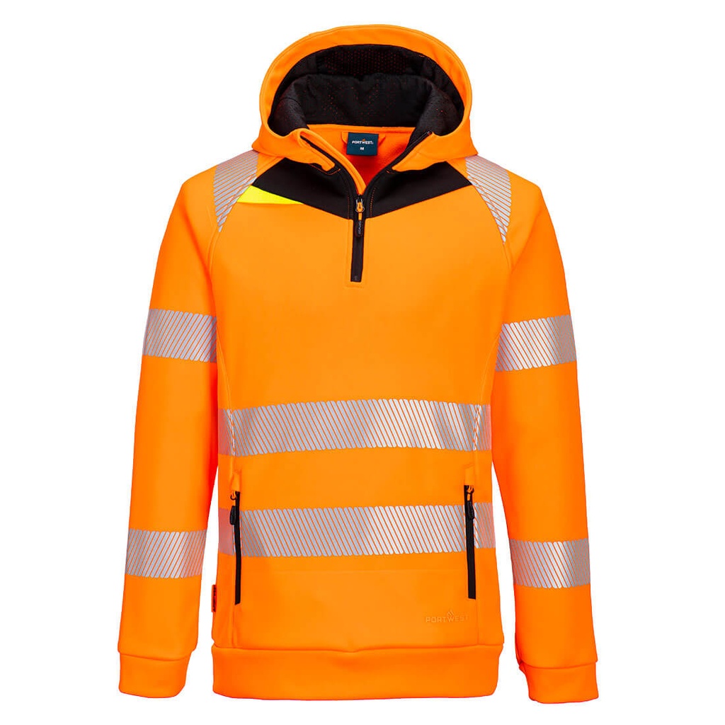 Felpa con cappuccio alta visibilità DX4 con zip 1/4 classe 2/3 – Arancione/nero