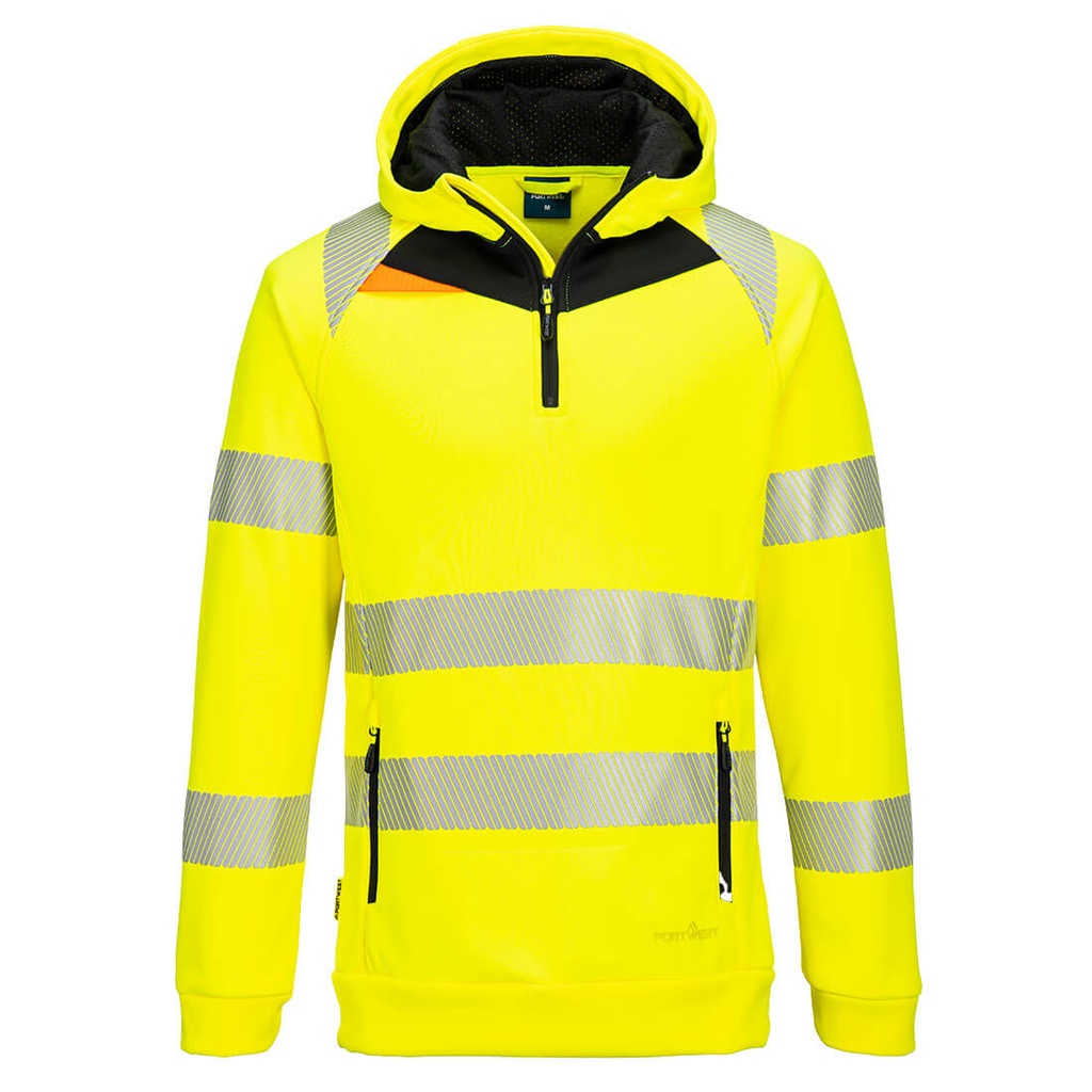 Felpa con cappuccio alta visibilità DX4 con zip 1/4 classe 2/3 – Giallo/nero