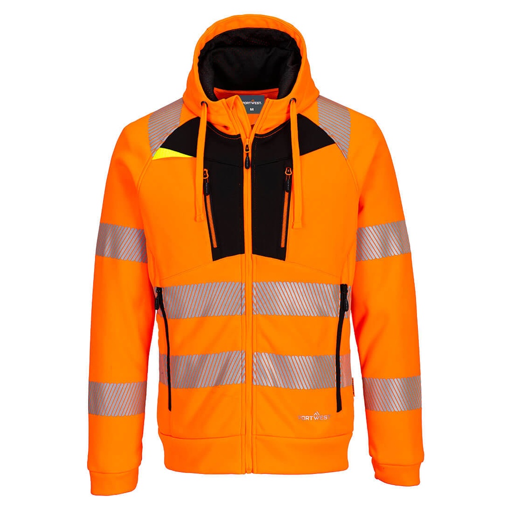 Felpa con cappuccio e zip alta visibilità DX4 classe 2/3 – Arancione/nero