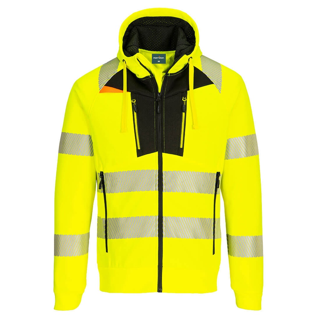 Felpa con cappuccio e zip alta visibilità DX4 classe 2/3 – Giallo/nero