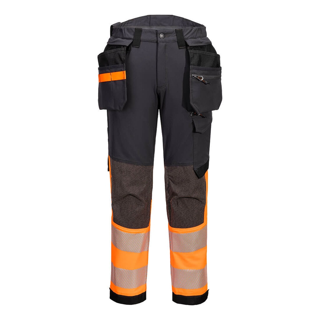 Pantaloni elasticizzati alta visibilità EV4 con holster staccabili classe 1 – Arancione/grigio metallo