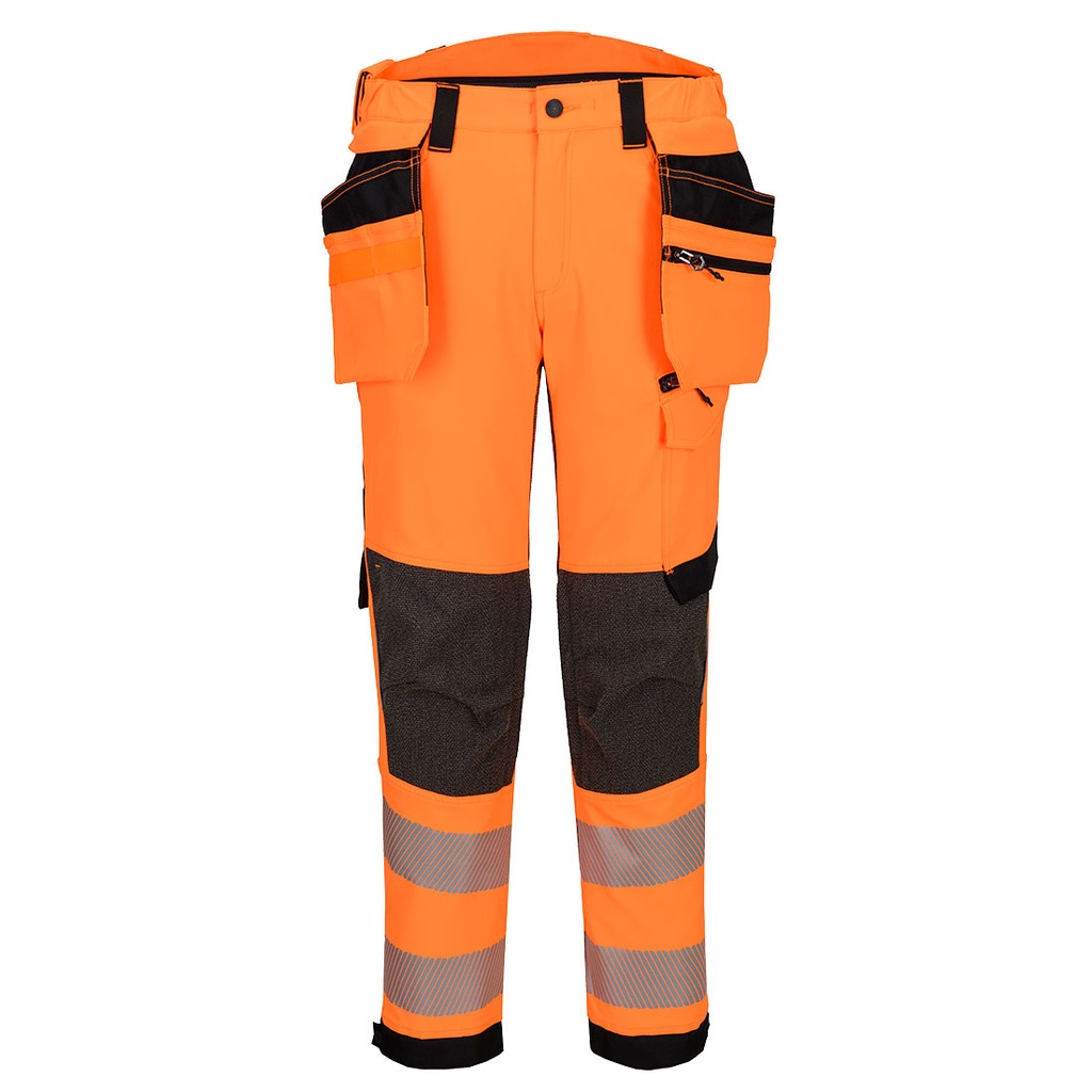 Pantaloni elasticizzati alta visibilità EV4 con holster staccabili classe 2 – Arancione/nero