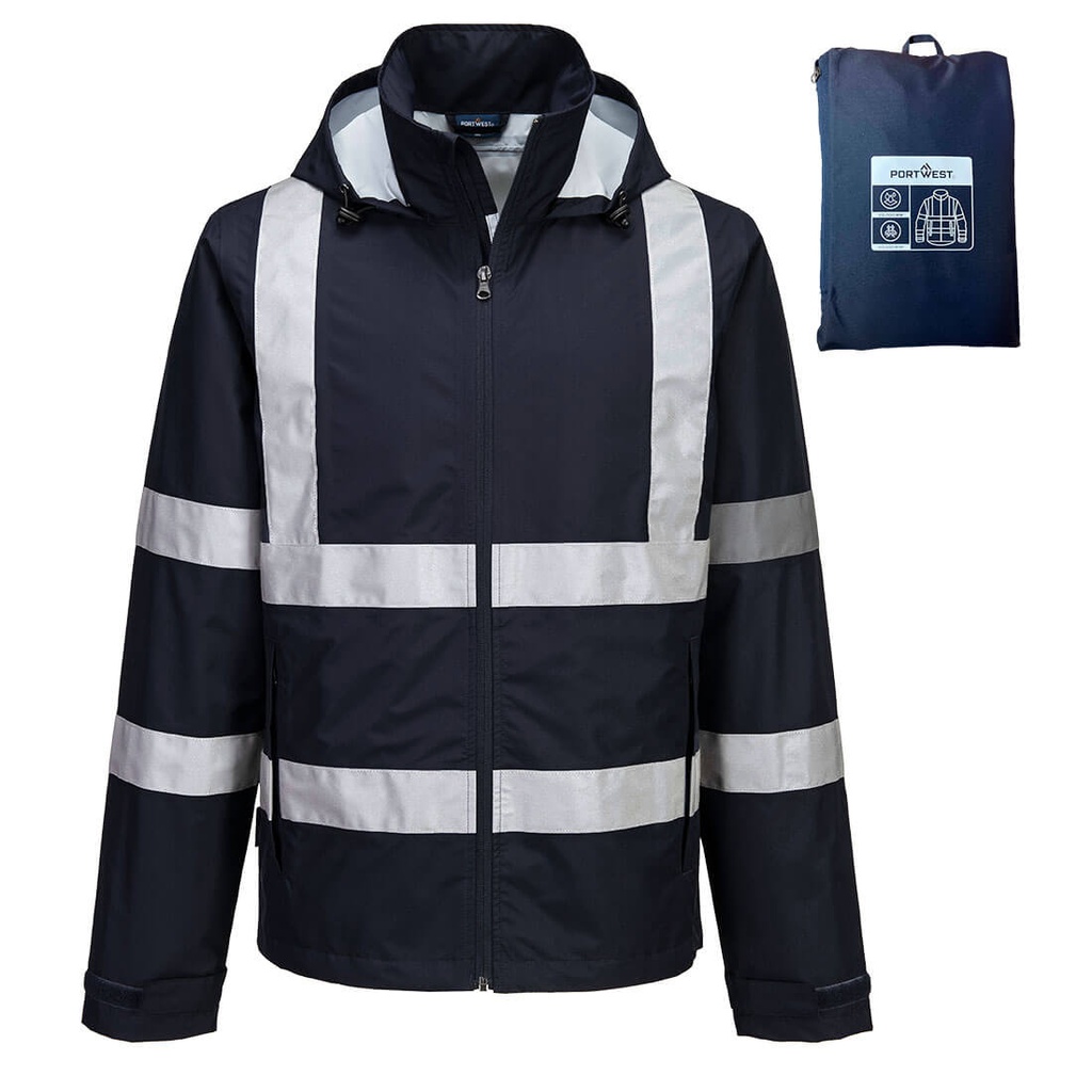 Giacca impermeabile ripiegabile visibilità migliorata Iona Enhanced – Blu navy scuro