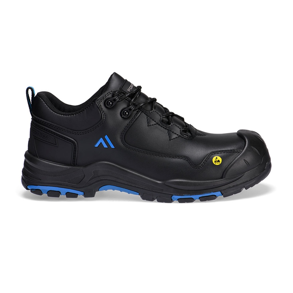 Scarpa antinfortunistica bassa in pelle puntale in composito S3S ESD HRO SR SC FO – Nero/blu