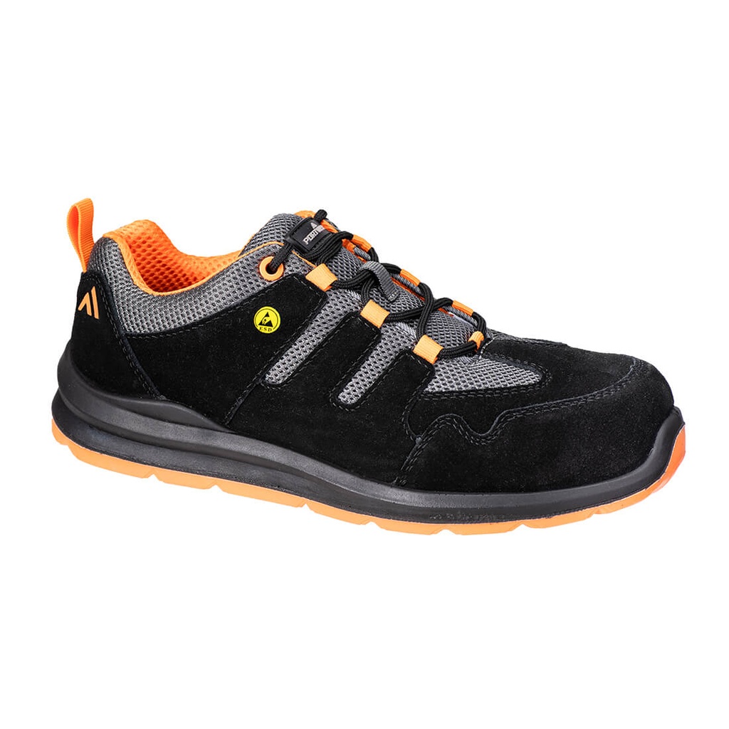 Scarpa antinfortunistica sportiva scamosciata puntale in composito S1 ESD SR FO – Nero/arancione