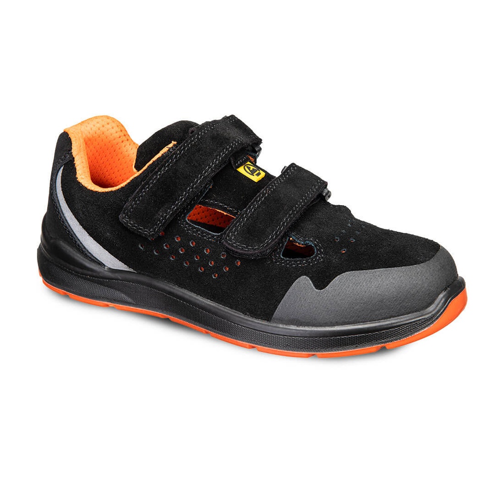 Sandalo antinfortunistico scamosciato a strappo puntale in acciaio S1P ESD SR FO – Nero/grigio