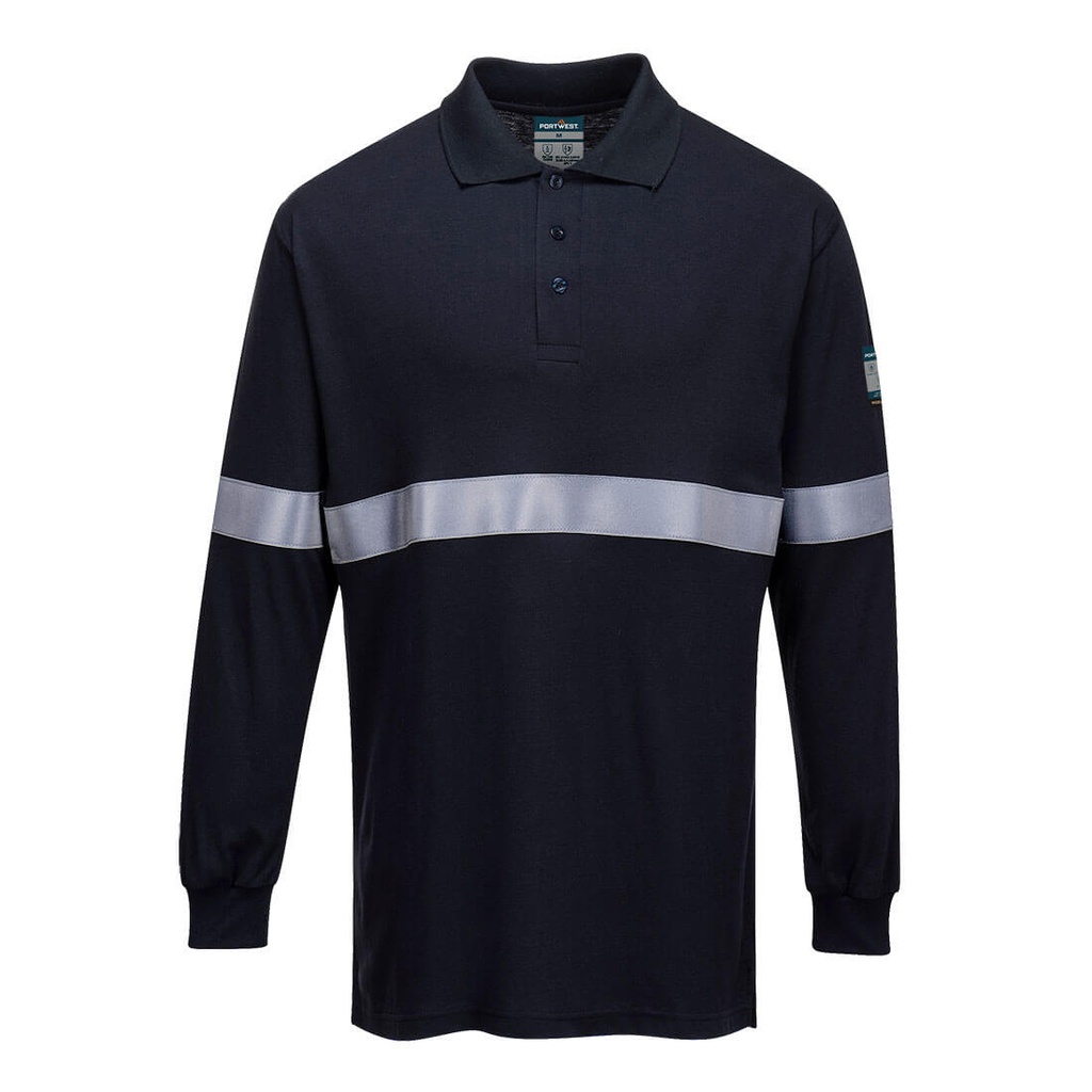 Polo manica lunga ignifuga antistatica Modaflame con banda riflettente – Blu navy