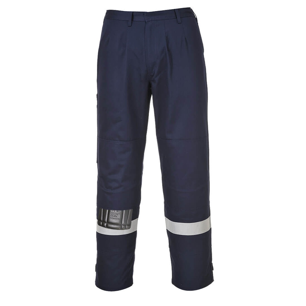 Pantaloni ignifughi antistatici Bizflame Work con bande riflettenti – Blu navy chiaro