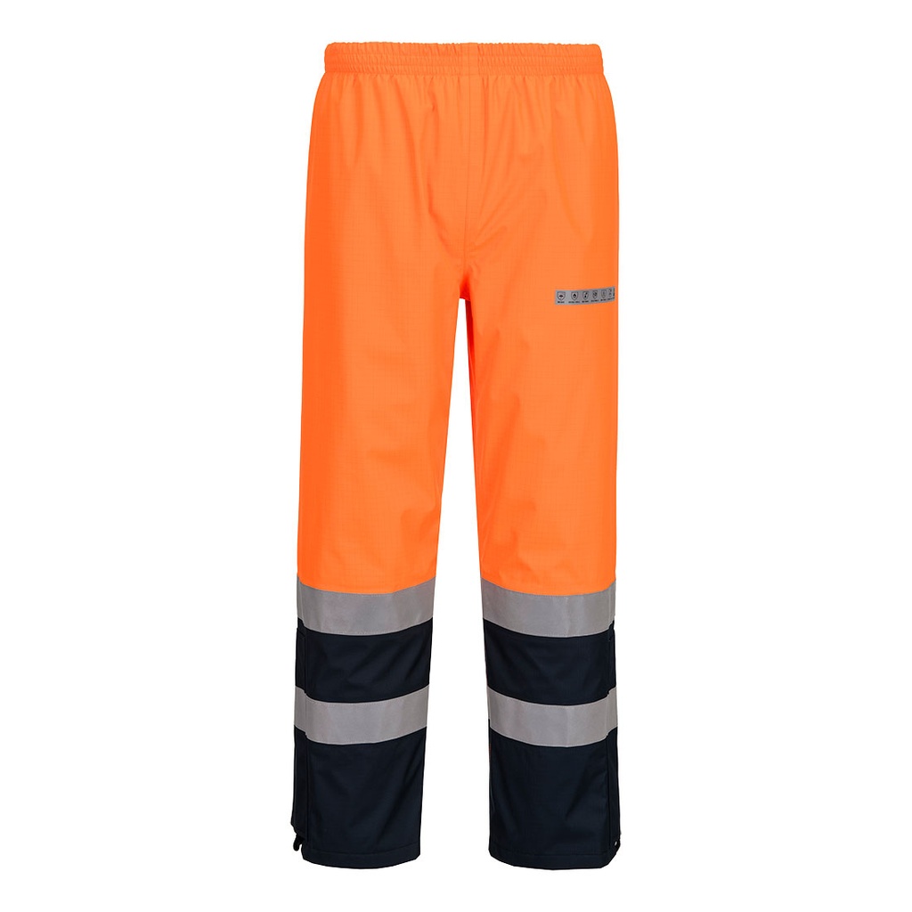 Pantaloni ignifughi multinorma alta visibilità Bizflame Rain+ classe 2 – Arancione/blu navy