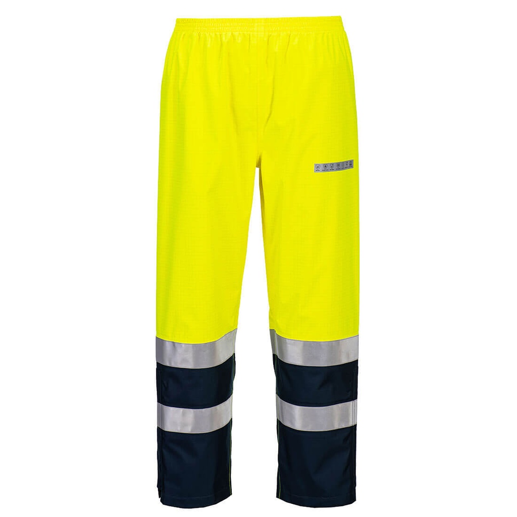 Pantaloni ignifughi multinorma alta visibilità Bizflame Rain+ classe 2 – Giallo/blu navy